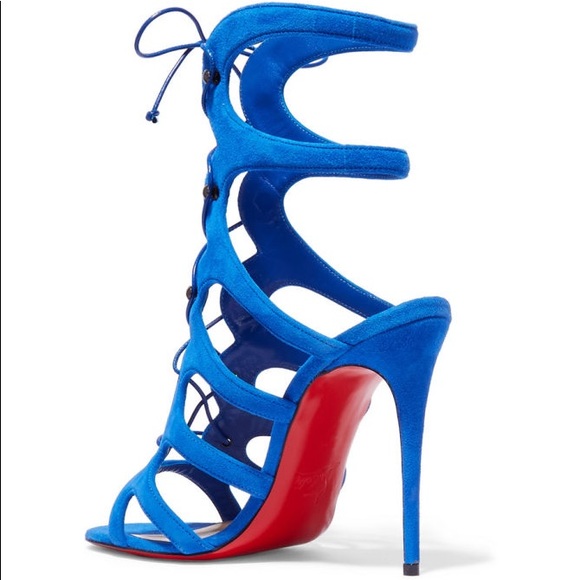 Christian Louboutin Amazoulo 100 Blue Suede Lace-Up Heel sz 37.5 $1500.00 - Picture 4 of 13